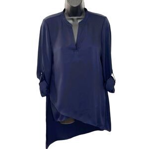 Black Label by Chicos Ink Blue Asymmetrical Tunic Hem Blouse Size 00